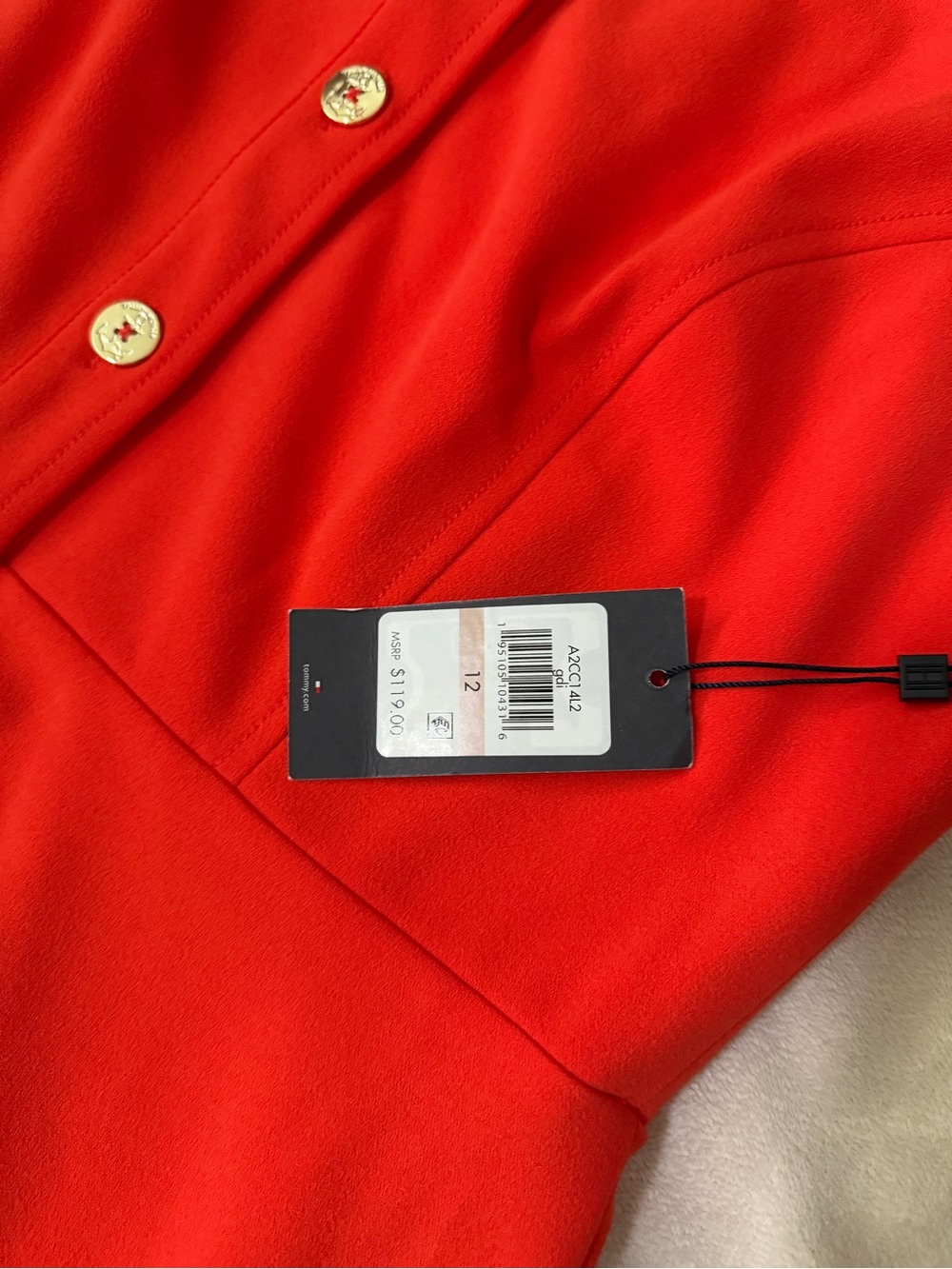 Tommy Hilfiger Red Fit & Flare Collared Dress Gold Buttons NWT Size 12 - Picture 7 of 9